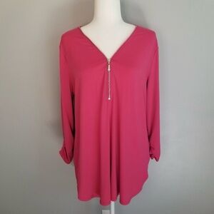 JM Collection Pink Zipper Neckline Blouse Size L